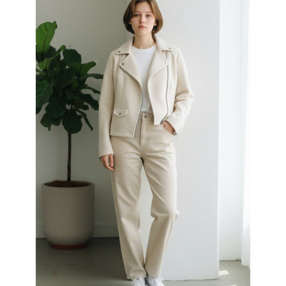Matty M Soft Moto Jacket Cream Beige Zip Front Size L Minimalist Clean Girl EUC - Picture 4 of 13